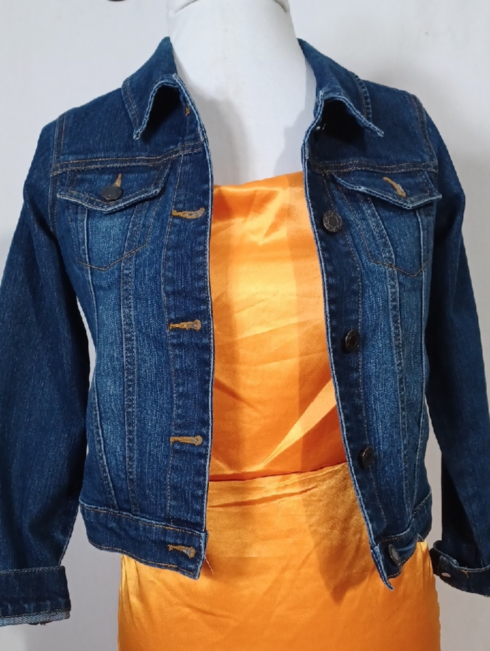Place Girls' Denim Jacket in Blue with Pink Heart Label